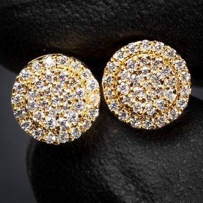 Round Flower Cluster 0.33Ct Moissanite Yellow Gold Plated 925 Sterling Silver Stud Earrings