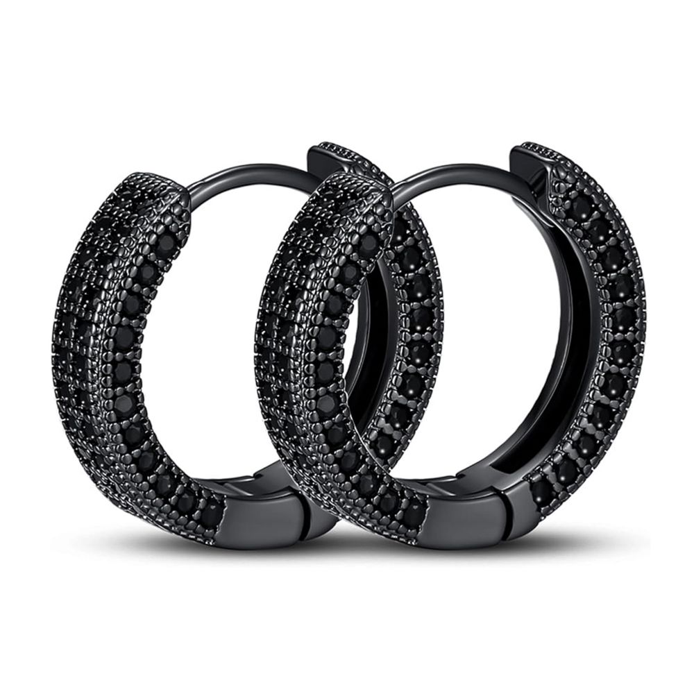 Fully Iced Black Onyx 5A Cz Cubic Zirconia Elegant Black Plated 925 Sterling Silver Huggie Hoop Earrings Fully Iced Black Onyx 5A Cz Cubic Zirconia Elegant Black Plated 925 Sterling Silver Huggie Hoop Earrings