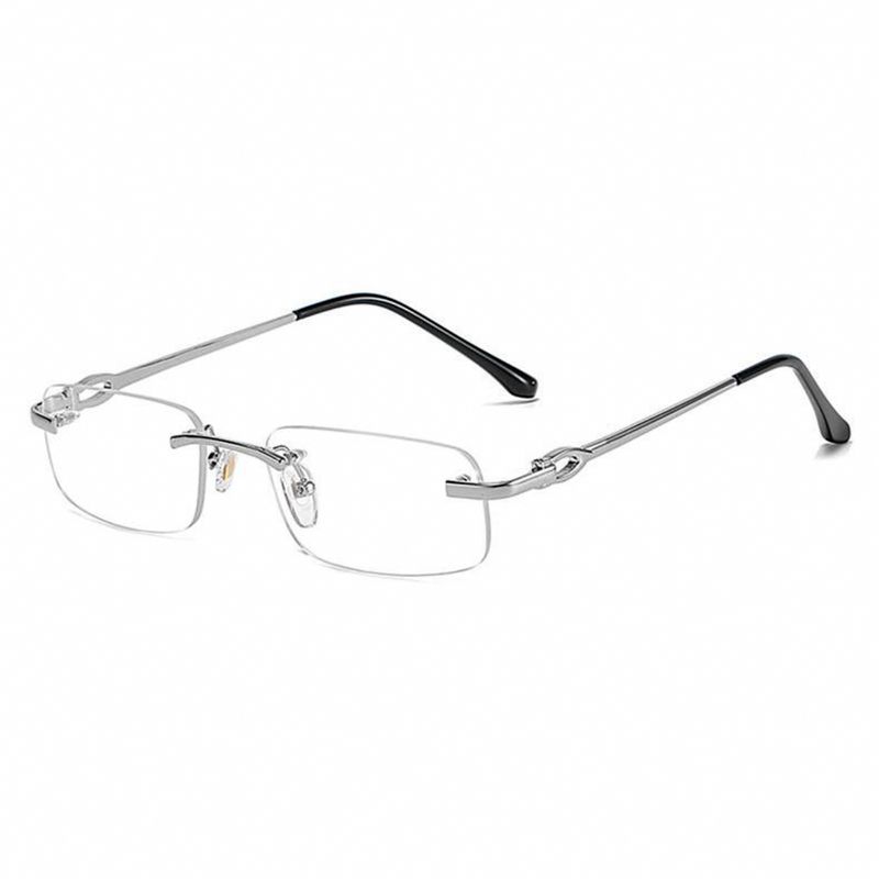 Designer Rimless Narrow Wire Frame Metal Clear Lens​ Silver Frame Rectangular Eye Glasses