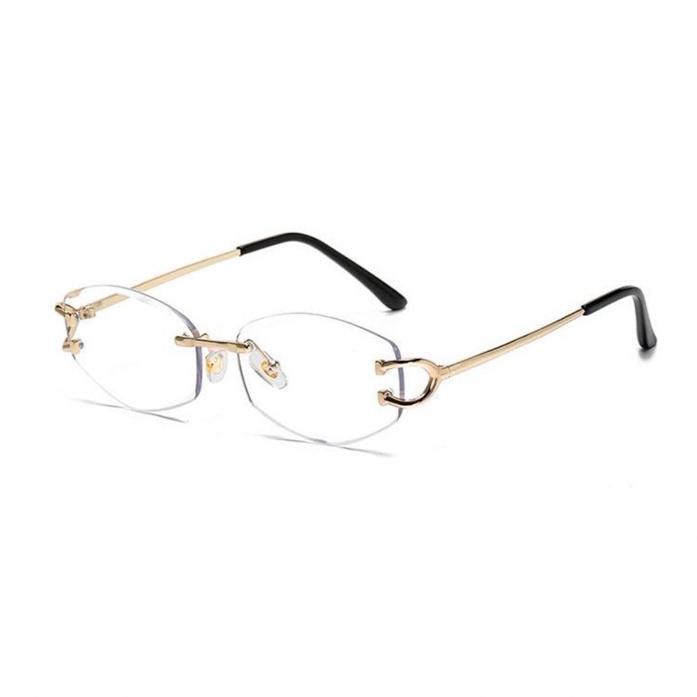 Vintage Narrow Rimless Oval Clear Lens​ Gold Wire Frame Hip Hop Eye Glasses