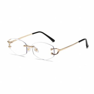 Vintage Narrow Rimless Oval Clear Lens​ Gold Wire Frame Hip Hop Eye Glasses