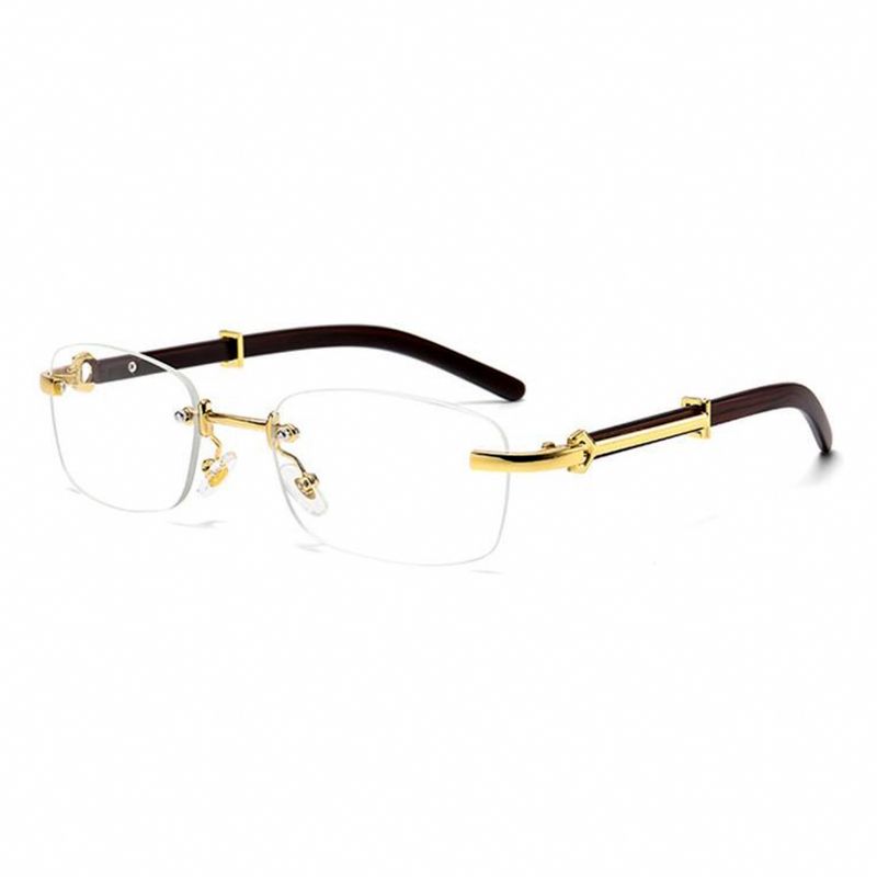 Luxury ​Men&#39;s Gold Frame Elegant Clear Lens Woodgrain Glasses