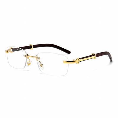 Luxury ​Men&#39;s Gold Frame Elegant Clear Lens Woodgrain Glasses