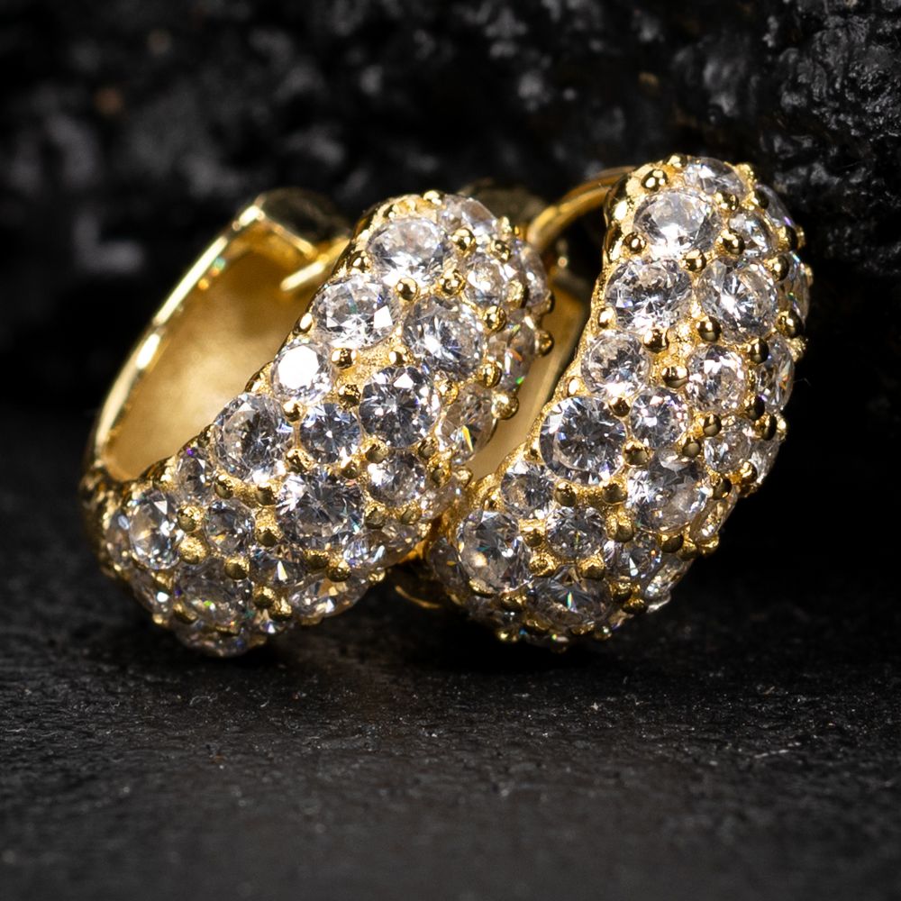 Mosaic Honey Comb Flower Set Yellow Gold Plated 925 Sterling Silver Iced Cz Hoop Earrings