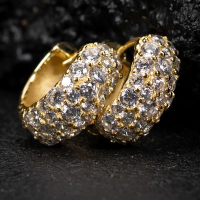 Mosaic Honey Comb Flower Set Yellow Gold Plated 925 Sterling Silver Iced Cz Hoop Earrings