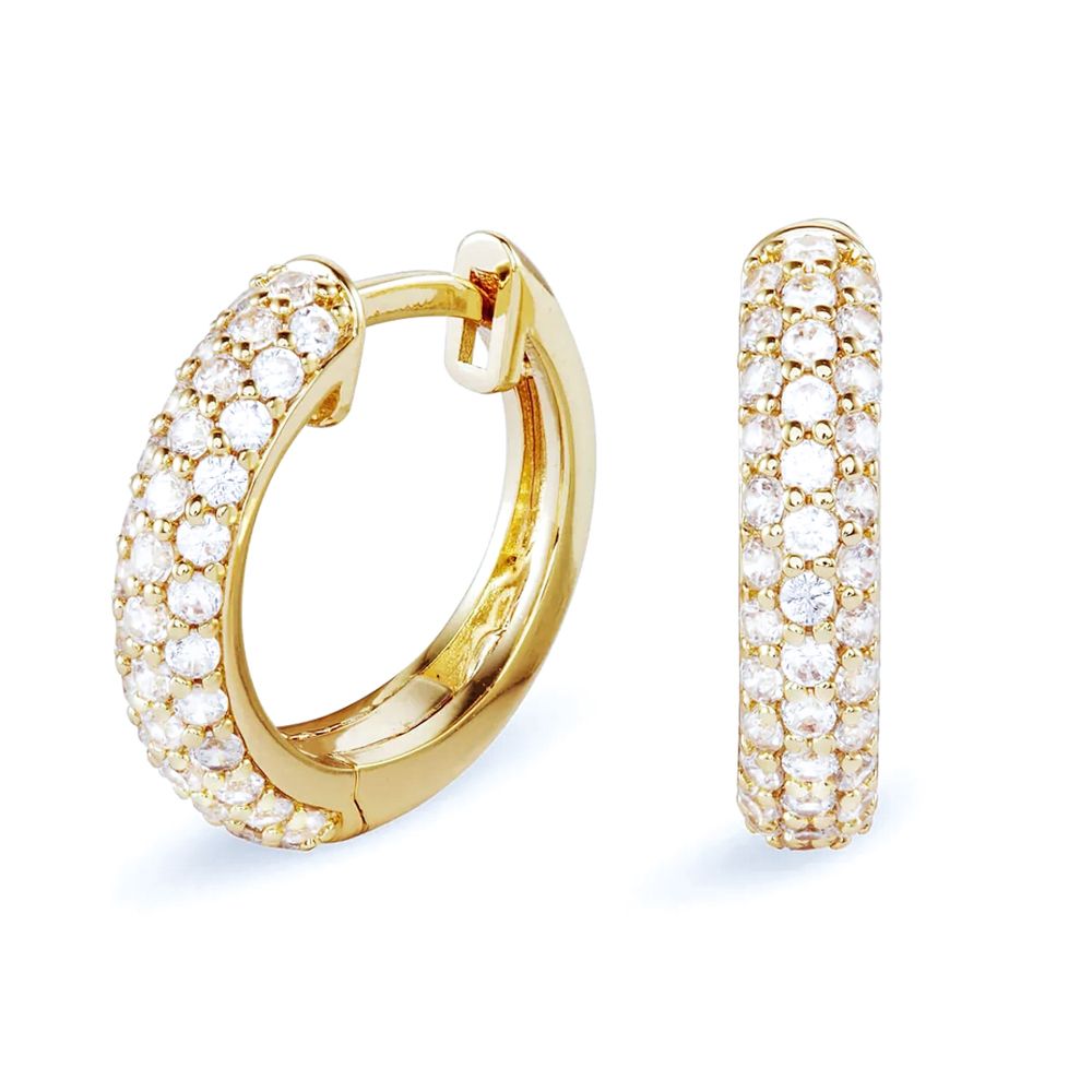 Fully Iced 3d Honey Comb Set Yellow Gold Sterling Silver Mens Hoop Earrings