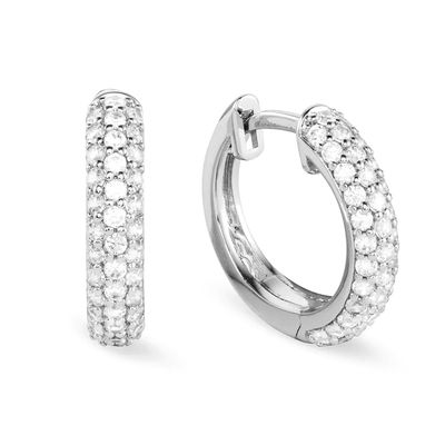 Fully Iced 3d Honey Comb Set White Gold Sterling Silver Mens Hoop Earrings
