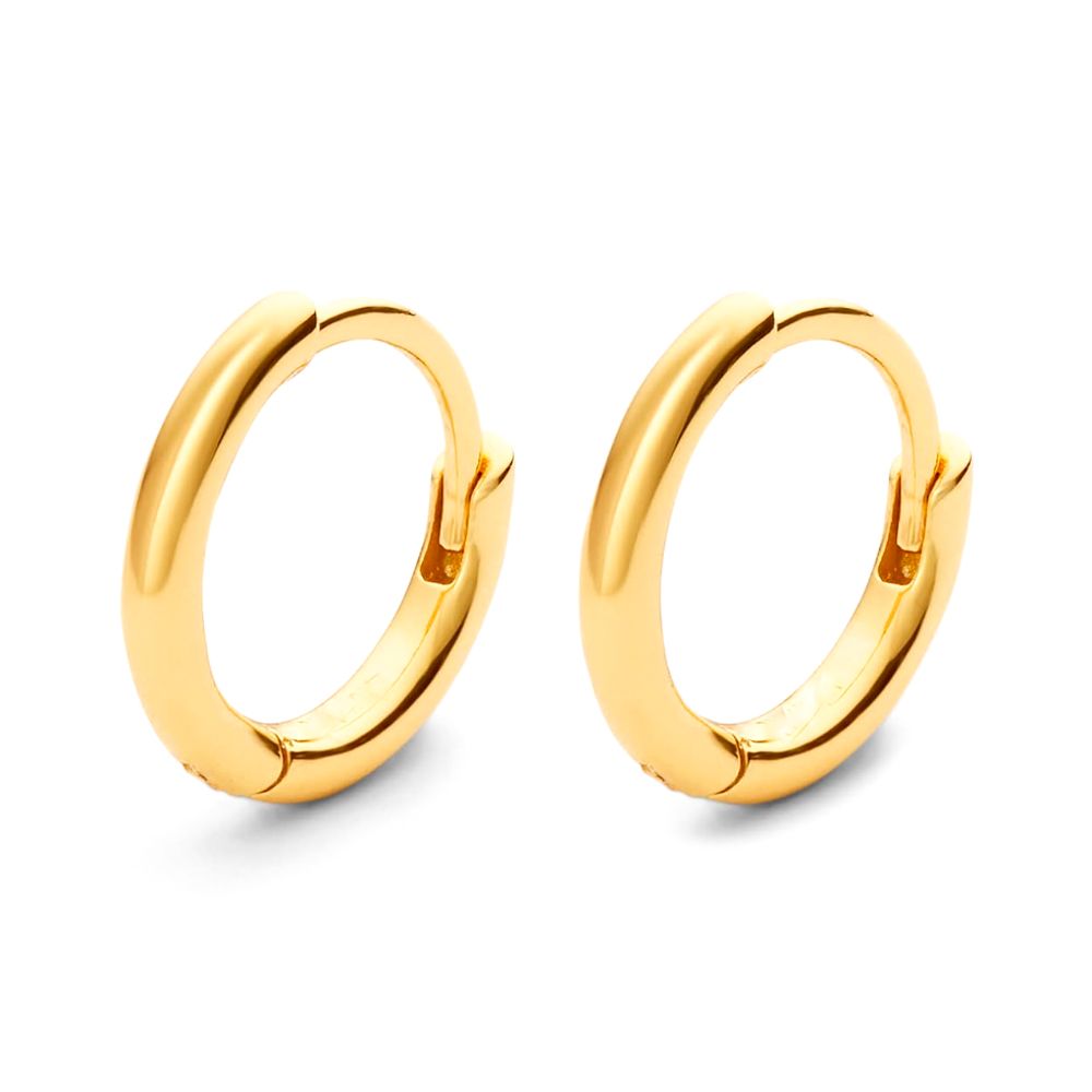 Pure Solid 925 Sterling Silver Yellow Gold Plated Classic Elegant Small Hoop Earrings
