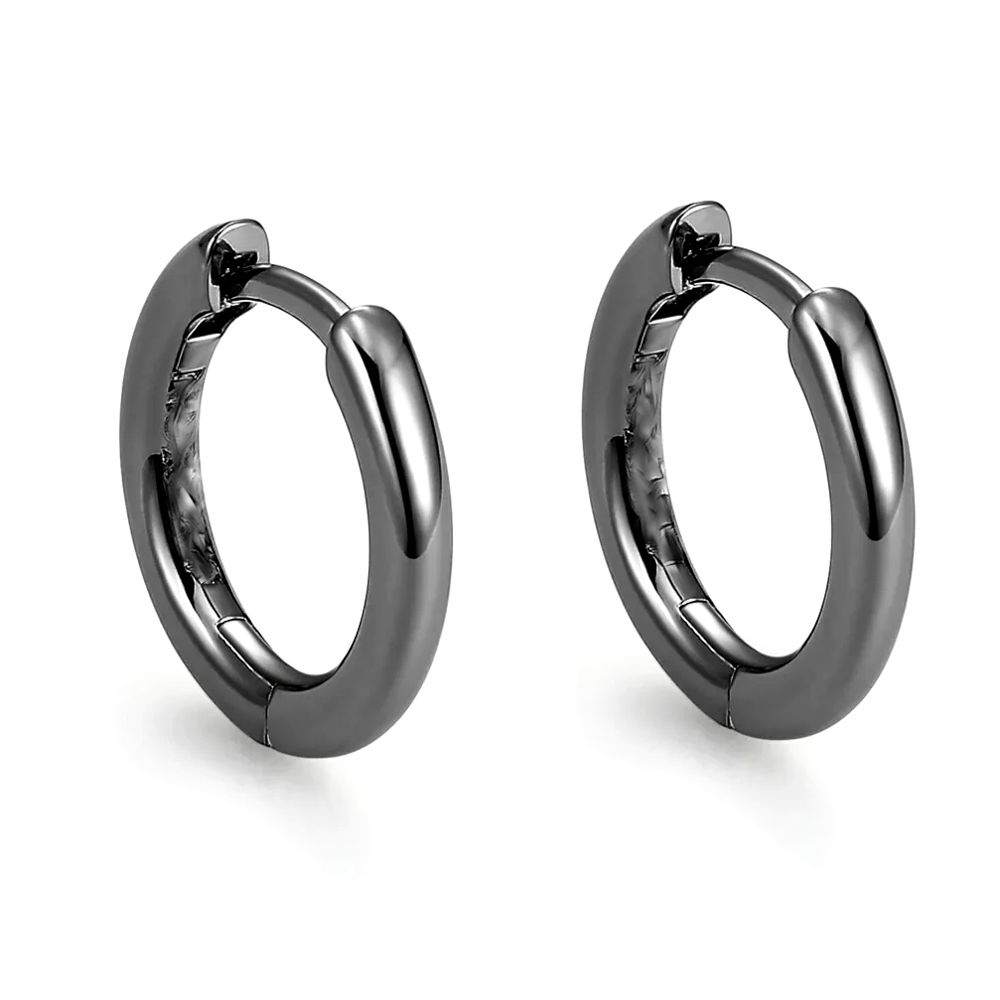 Pure Solid 925 Sterling Silver Black Plated Classic Elegant Small Hoop Earrings
