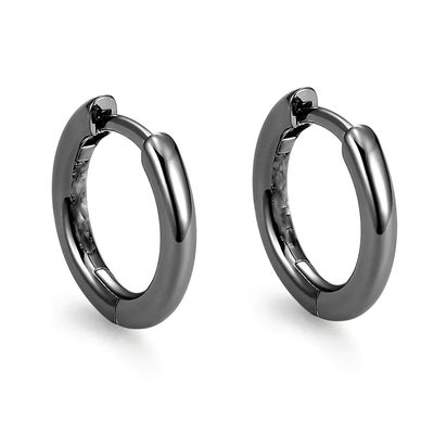 Pure Solid 925 Sterling Silver Black Plated Classic Elegant Small Hoop Earrings