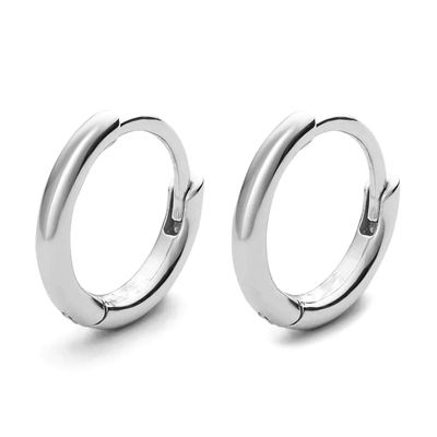 Pure Solid 925 Sterling Silver White Gold Plated Classic Elegant Small Hoop Earrings