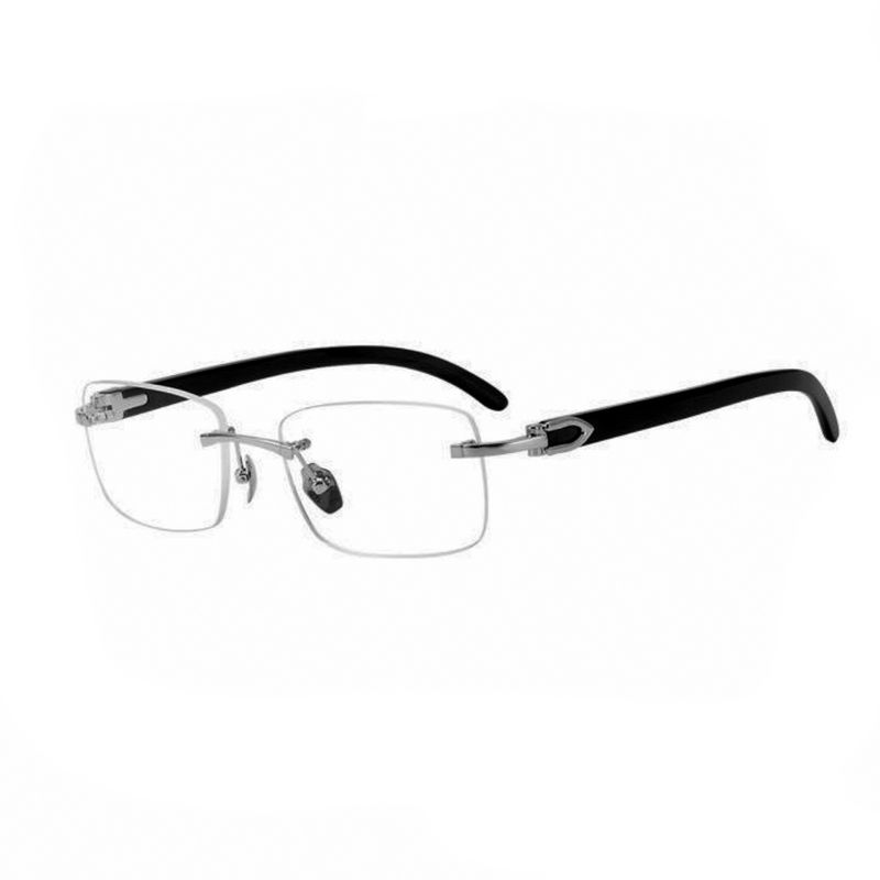 Black Arm Rectangle Silver Frame Eye Glasses Hip Hop Clear Lens Rimless Glasses For Men