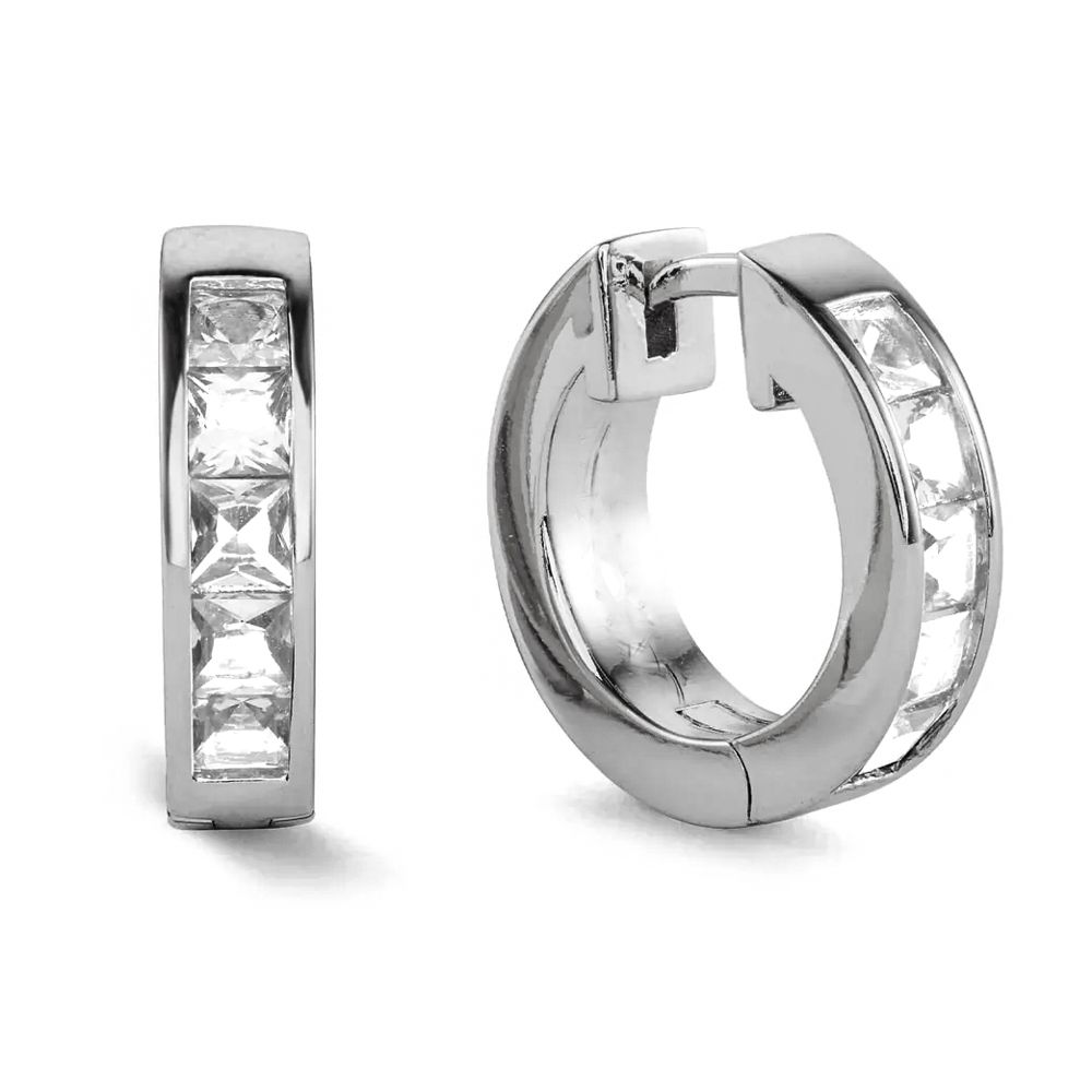 Classic Princess Cut White Gold Plated 925 Sterling Silver Huggie Hoop Earrings