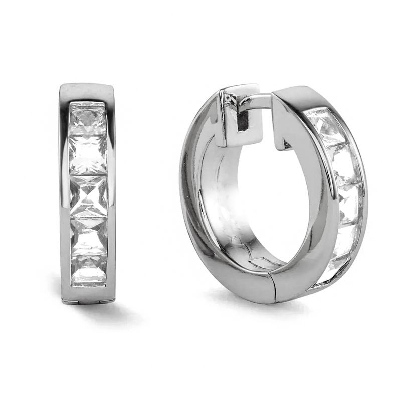Classic Princess Cut White Gold Plated 925 Sterling Silver Huggie Hoop Earrings