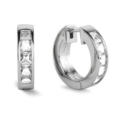 Classic Princess Cut White Gold Plated 925 Sterling Silver Huggie Hoop Earrings