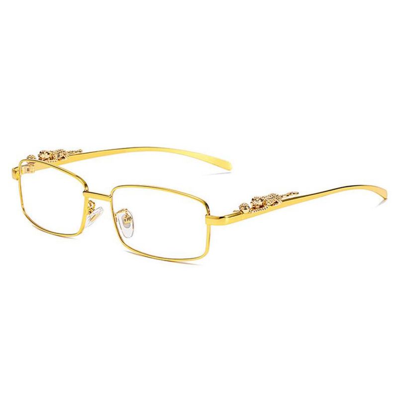 Mens Rectangle Vintage Clear Lens Gold Frame Leopard Rimless Hip Hop Glasses
