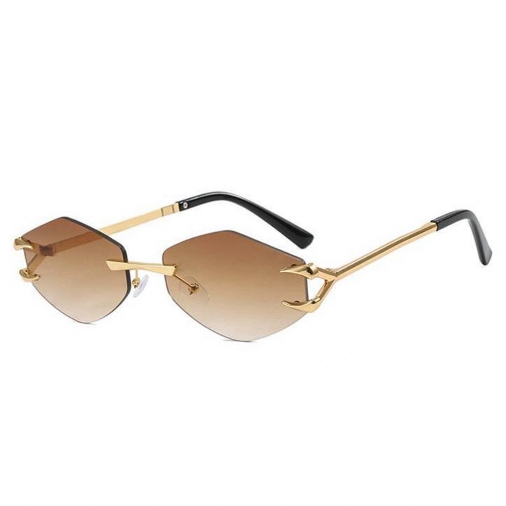Gold Frame Brown Tint Hexagon Rimless Trendy Sunglasses Gold Frame Brown Tint Hexagon Rimless Trendy Sunglasses