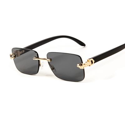 Men&#39;s Retro Leopard Head Rimless Gold Frame Dark Black Tint Luxury Sunglasses