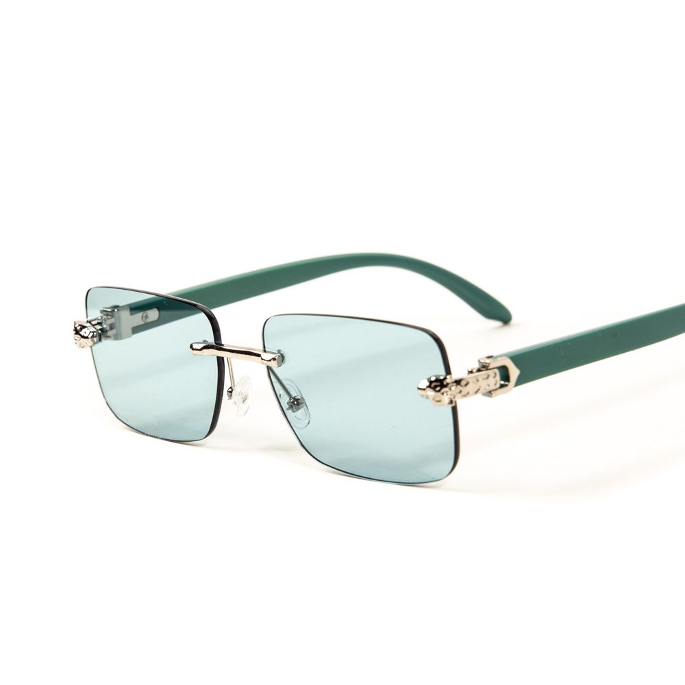 Men's Retro Leopard Head Rimless Silver Frame Turquoise Tint Luxury Sunglasses