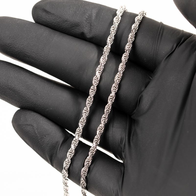 White Gold Plated Solid Heavy 925 Sterling Silver 3MM 16,18,20,22, or 24 Inch Rope Chain Necklace