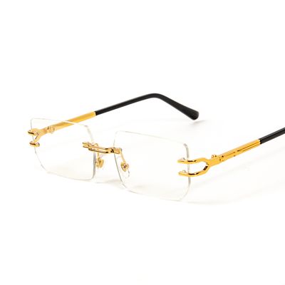 Rimless Clear Lens Rectangular Gold Frame Metal Square Men’s Eye Glasses