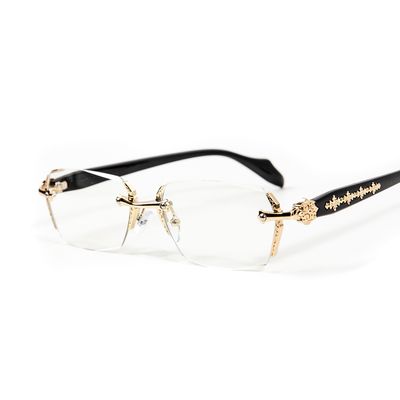 Retro Designer Edge Cut Gothic Cross Style Vintage Rimless Clear Lens Gold Frame Hip Hop Luxury Eye Glasses