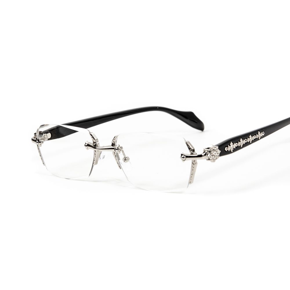 Retro Designer Edge Cut Gothic Cross Style Vintage Rimless Clear Lens Silver Frame Hip Hop Luxury Eye Glasses