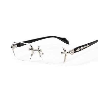 Retro Designer Edge Cut Gothic Cross Style Vintage Rimless Clear Lens Silver Frame Hip Hop Luxury Eye Glasses