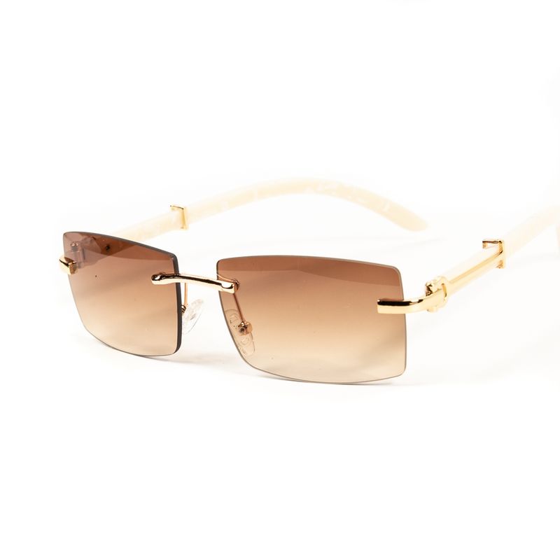 Hip Hop Brown Rimless White Arm Buffs Gold Frame Men Women Square Vintage Shades Sunglasses