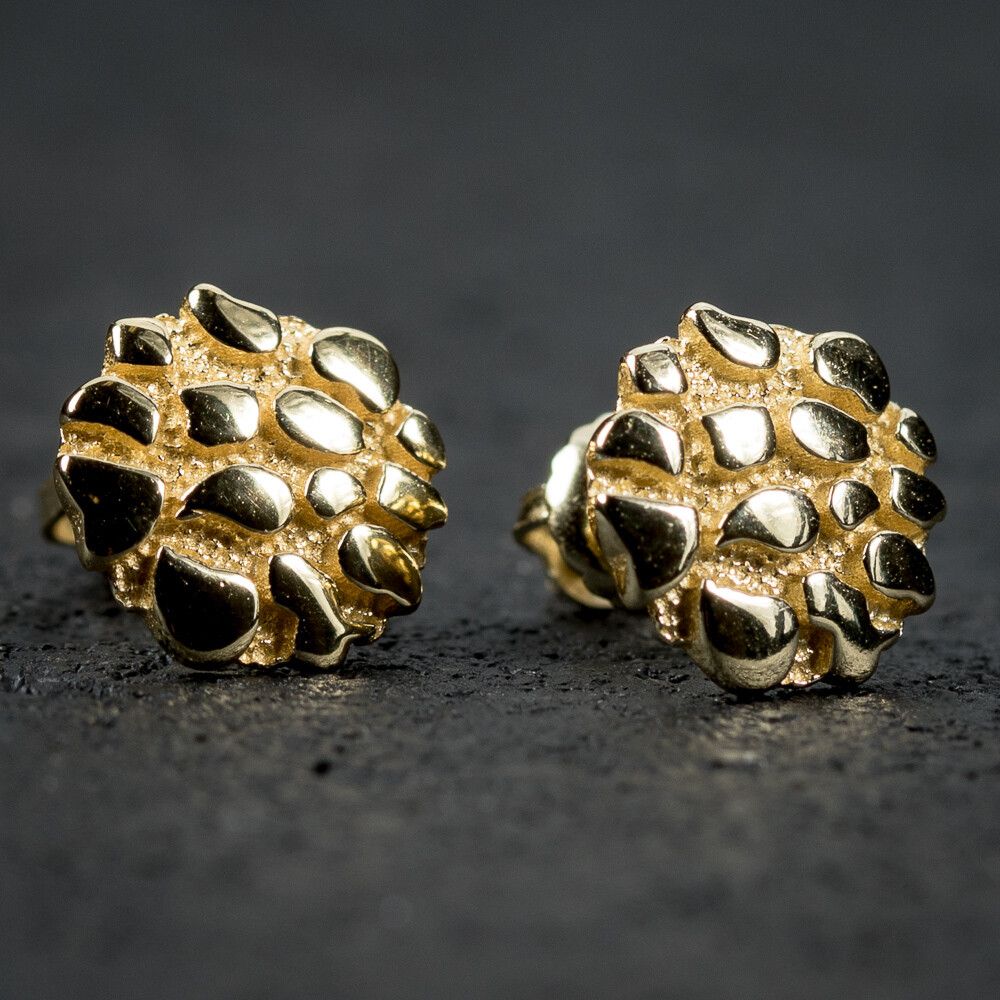 Round Shaped Men's Yellow Gold Plated Sterling Silver Screw Back Post  Nugget Earrings