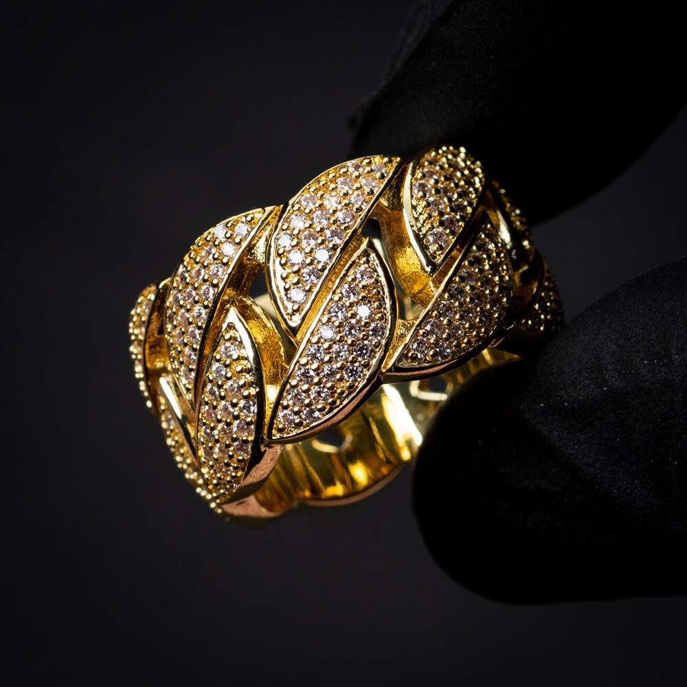 Yellow Gold Plated Iced Cz Miami Cuban Link Men's Pinky Ring