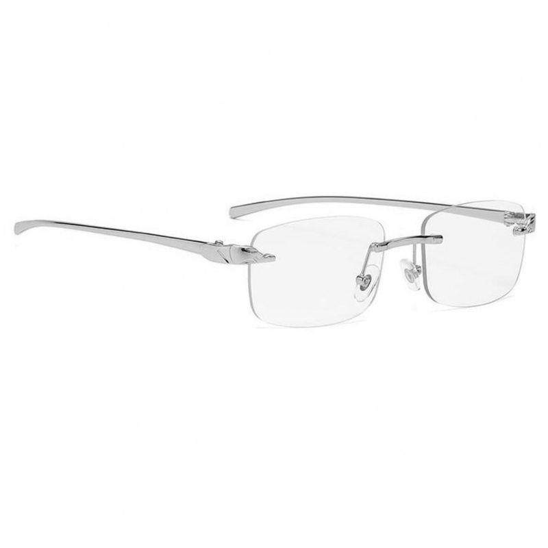 Rectangle Rimless Vintage Silver Frame Men's Clear Lens Retro Hip Hop Leopard Arm  Eye Glasses