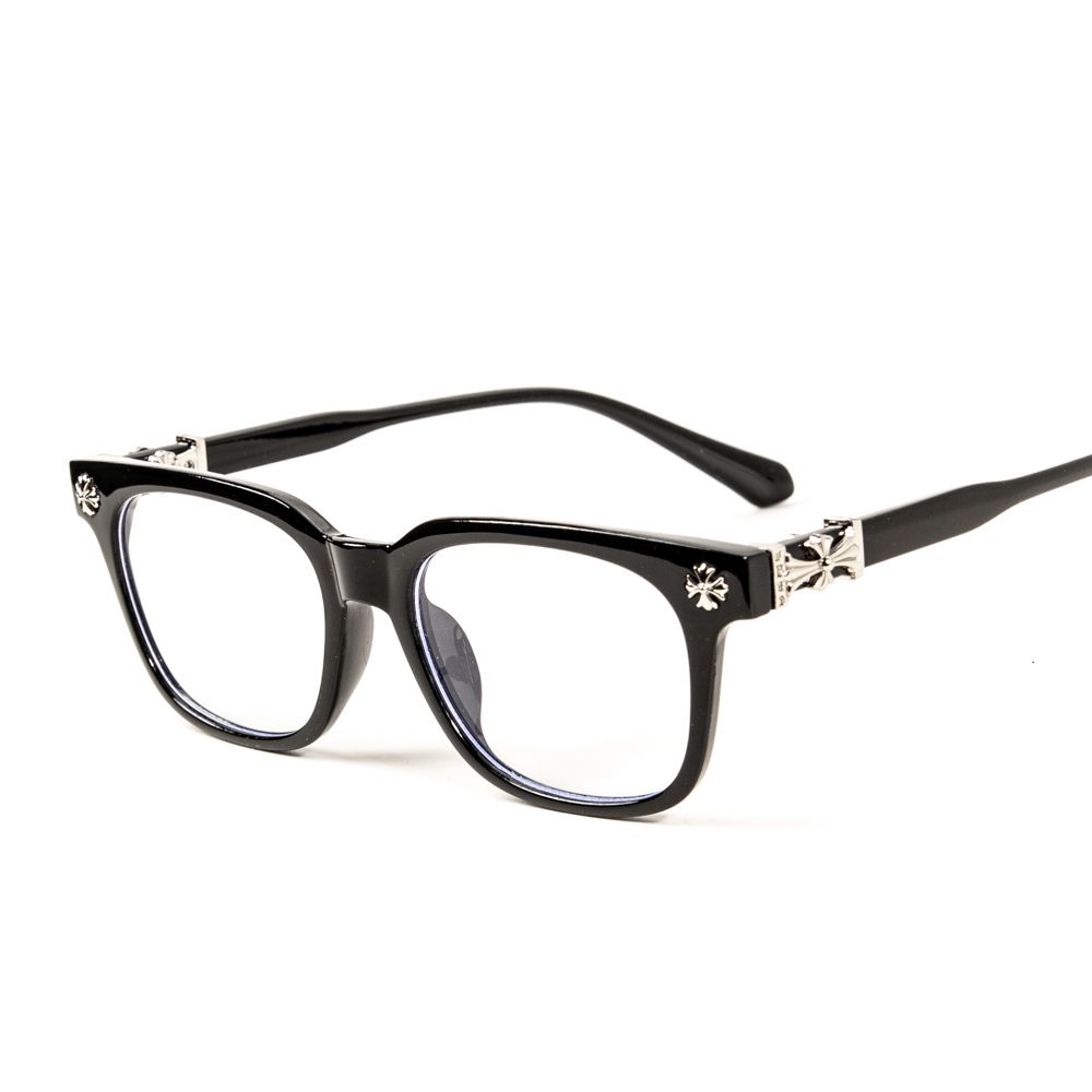 Men Classic Black Metal Cross Clear Lens Fashion Non-prescription Anti-Blue Light Lens Eyeglasses