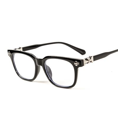 Men Classic Black Metal Cross Clear Lens Fashion Non-prescription Anti-Blue Light Lens Eyeglasses