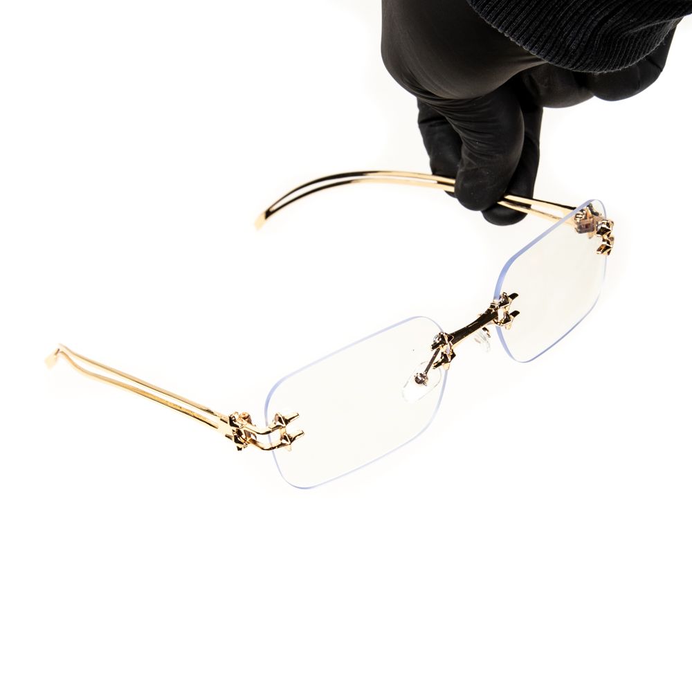 Rectangle Gold Vintage Retro Metal Wire Frame Rimless Clear Tint Hip Hop Eye Glasses