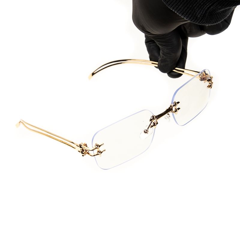 Rectangle Gold Vintage Retro Metal Wire Frame Rimless Clear Tint Hip Hop Eye Glasses