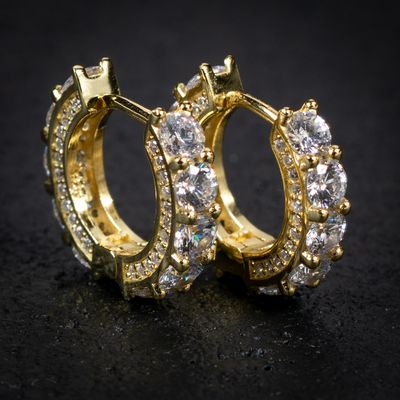 Brilliant Elegant Iced Cz Big Stone White Gold Plated 925 Sterling Silver Post Hoop Earrings