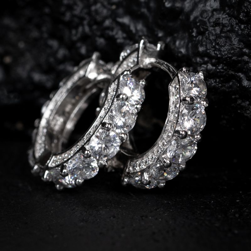 Brilliant Elegant Iced Cz Big Stone White Gold Plated 925 Sterling Silver Post Hoop Earrings