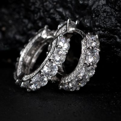 Brilliant Elegant Iced Cz Big Stone White Gold Plated 925 Sterling Silver Post Hoop Earrings