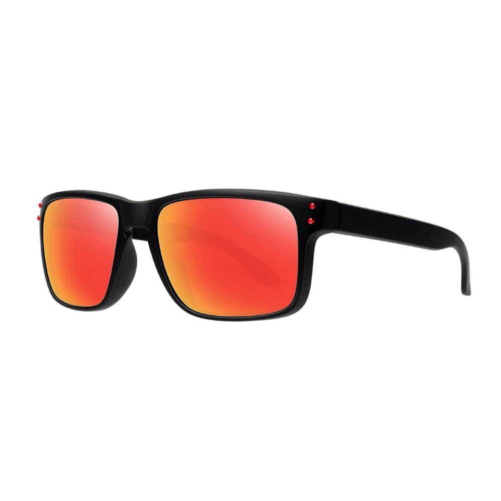 Black Square Frame Sports Windproof Riding Running Outdoor Mirrored Red Reflective Sunglasses