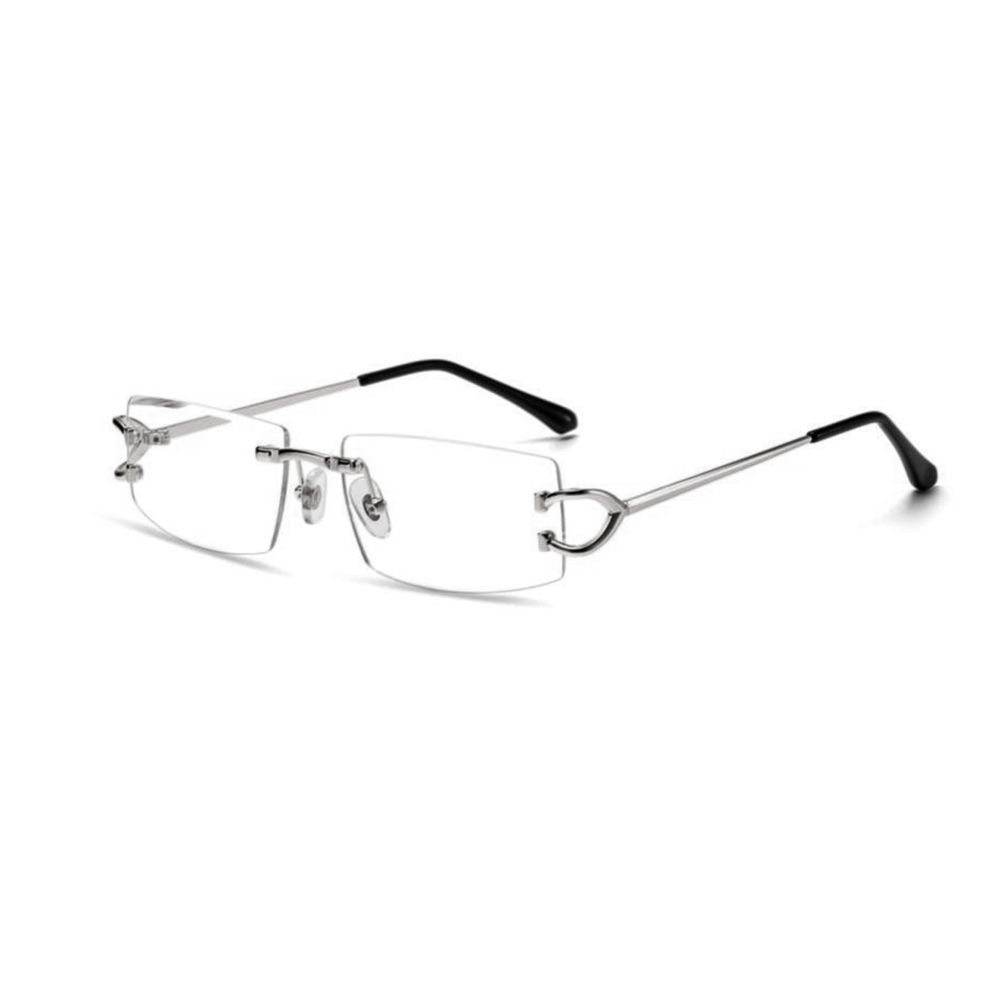 Designer Rimless Retro Original Vintage Rectangular Style Clear Lens Silver Frame Square Eye Glasses