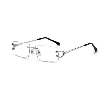 Designer Rimless Retro Original Vintage Rectangular Style Clear Lens Silver Frame Square Eye Glasses