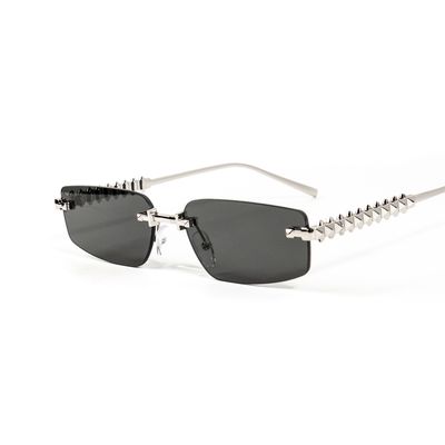 Men's Rimless Dark Black Tint Spiked Silver Wire Frame Sunglasses