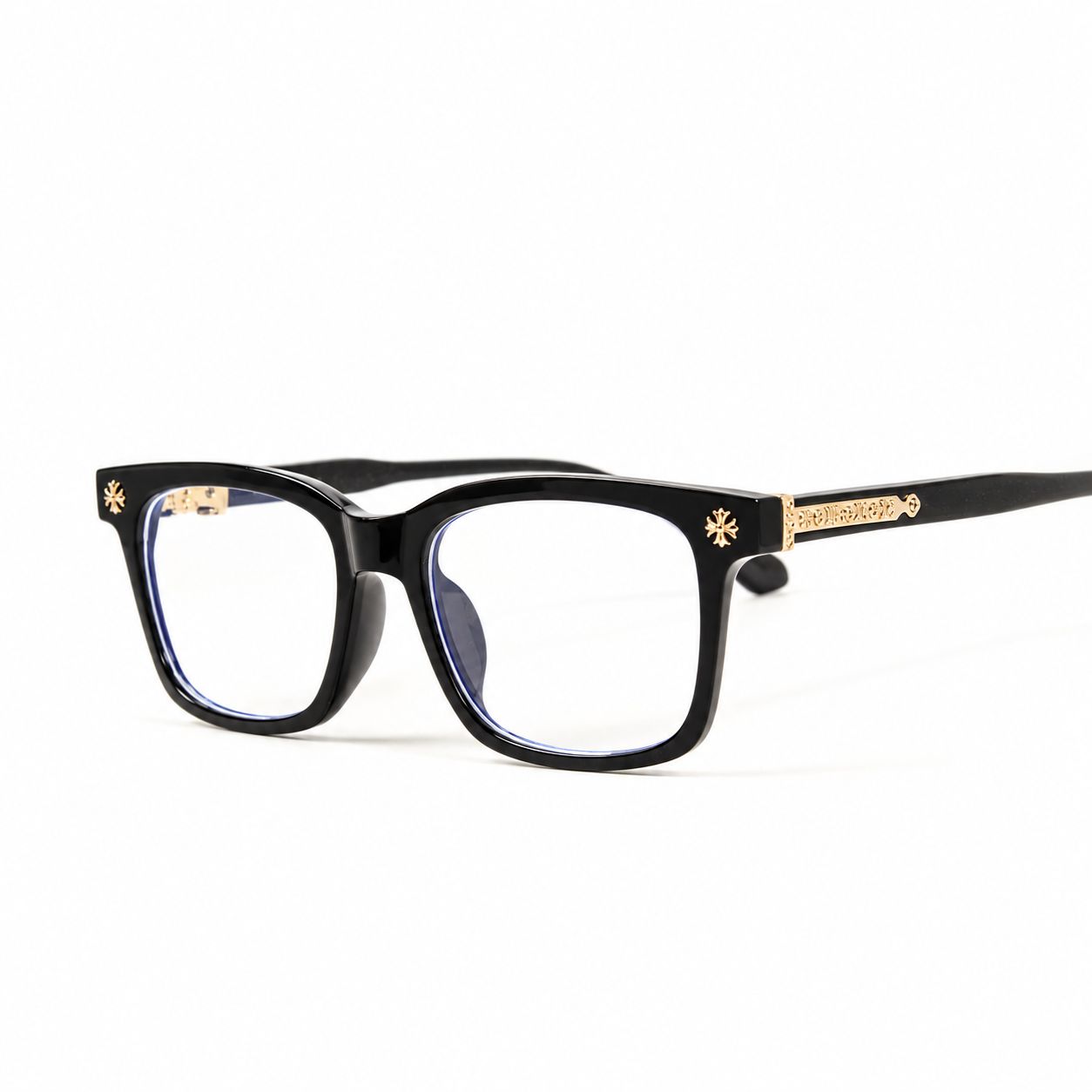 Non-prescription Clear Lens Fashion Classic Black Gold Plated Metal Cross Eyeglasses