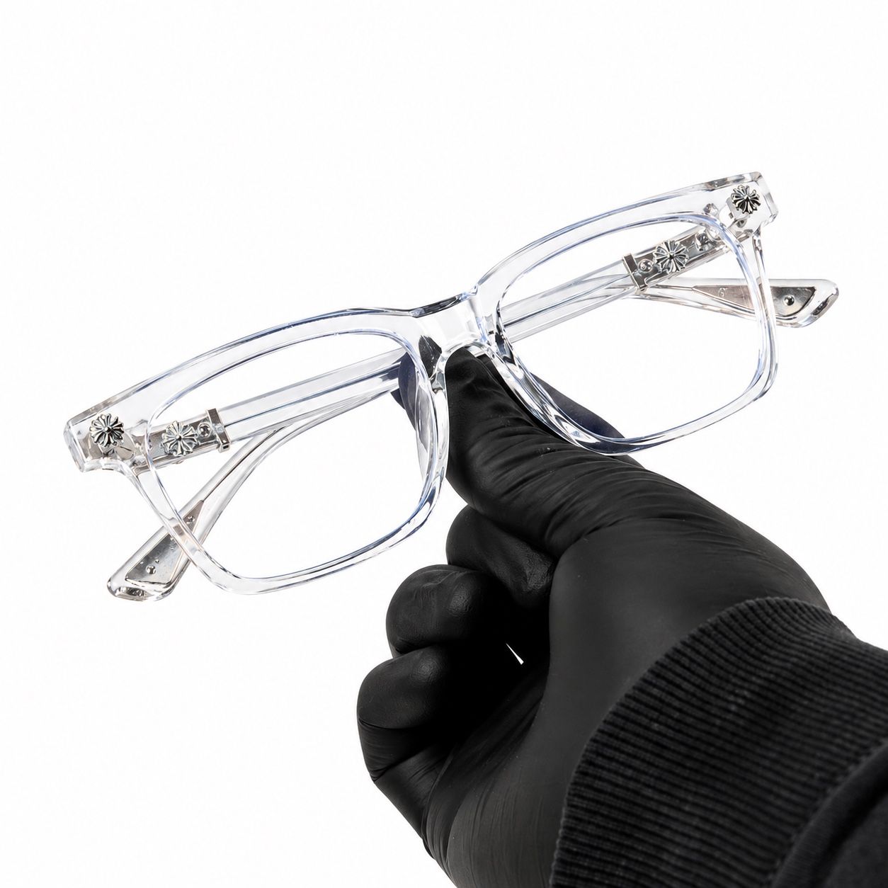 Non-prescription Clear Lens Fashion Classic Clear Transparent Silver Plated Cross Eyeglasses