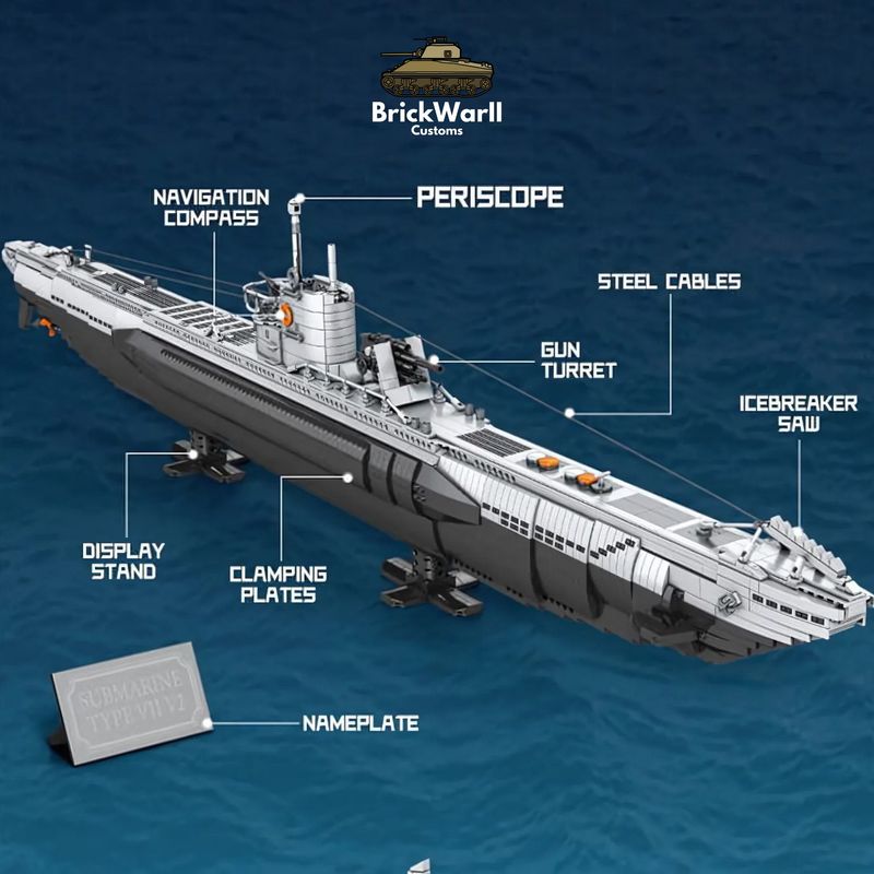 German U-Boat Type VII Submarine - 3,987 Piece Massive Scale Model (140cm Length)