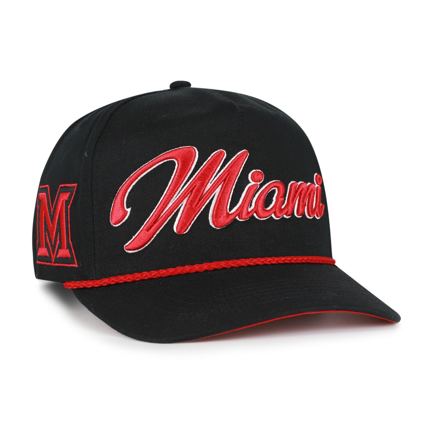 Black adjustable hat with Red Rope and Script Miami