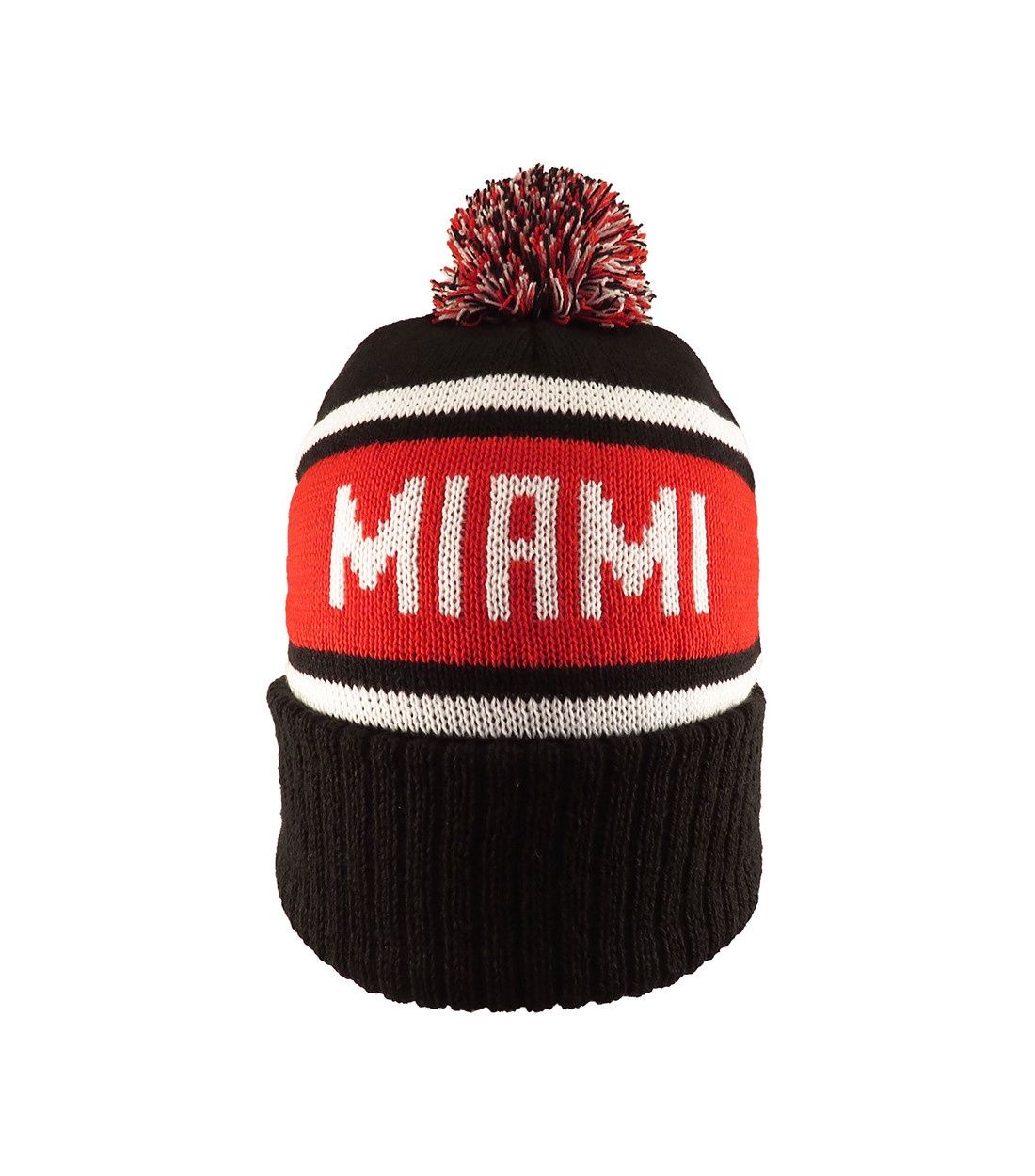 Black Miami University Sewn Pom Hat
