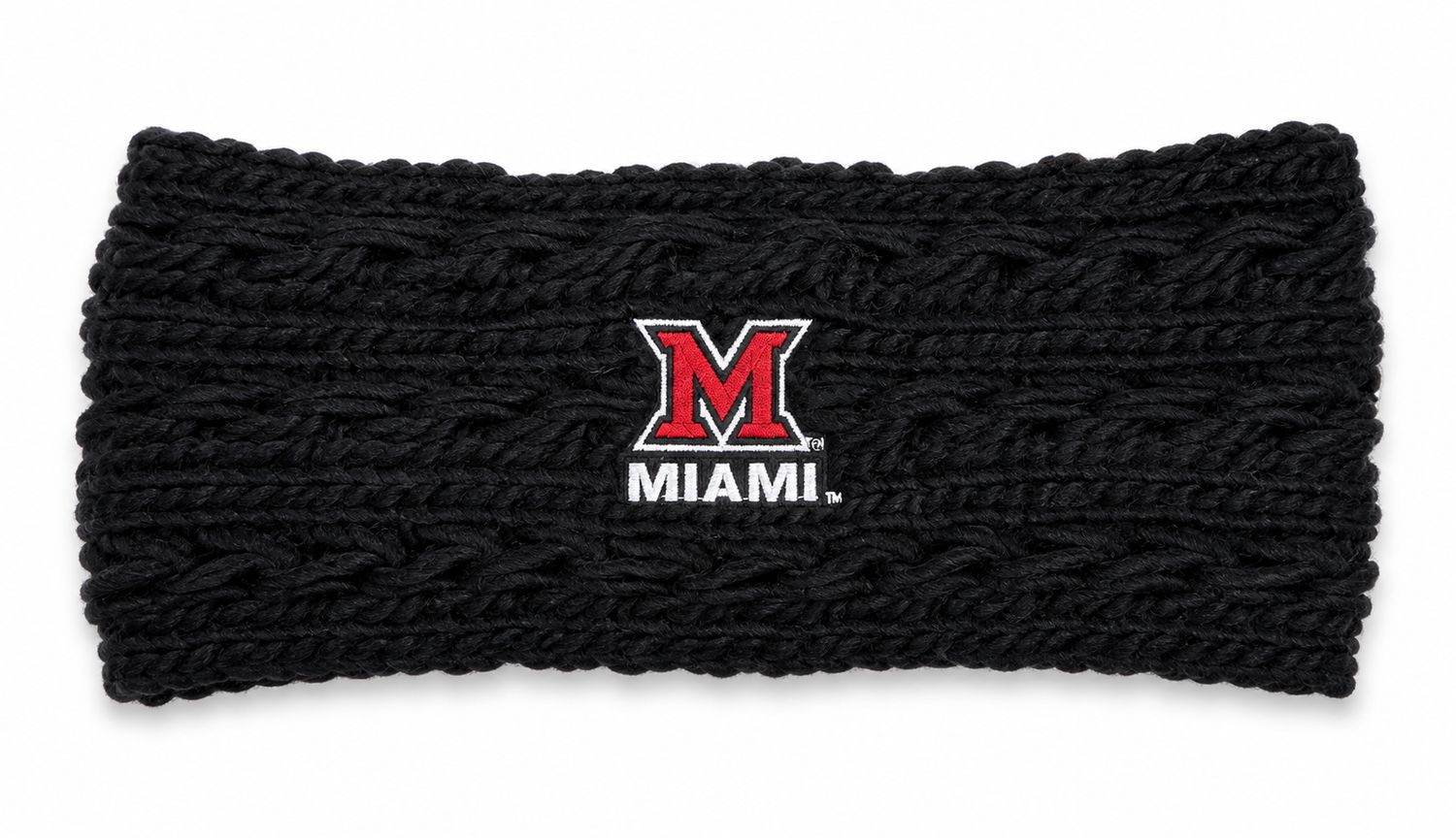 LogoFit Miami University RedHawks Black Cable Knit Earband with Block M