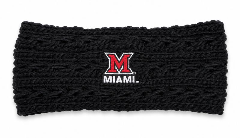 LogoFit Miami University RedHawks Black Cable Knit Earband with Block M